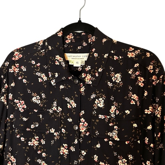 SaltWater LUXE Women's Black Floral Button Down Long Sleeve Midi Dress- Size XS - Picture 6 of 10